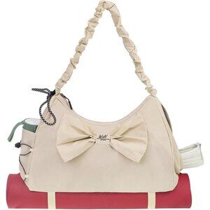 🆕Women Cream Gym Bag Yoga Mat Bag with Shoes Compartment Wet Pocket Bag